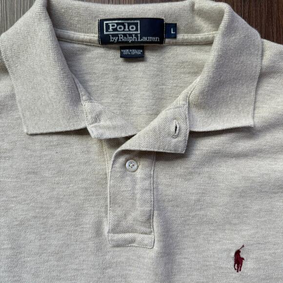 Polo Ralph Lauren Long Sleeve Polo Shirt Heather Oatmeal Men’s Large - Picture 3 of 4